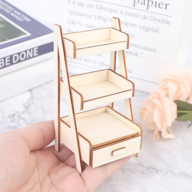 【beautifulhome12.id】1:12 Dollhouse Miniature Wood Shelf Flower Stand Doll House Furniture Model Toy