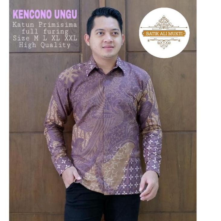 Terbagus.. KENCONO UNGU Kemeja Batik Pria Cowok Modern Lengan Panjang Pendek Terbaru - Baju Hem Bati