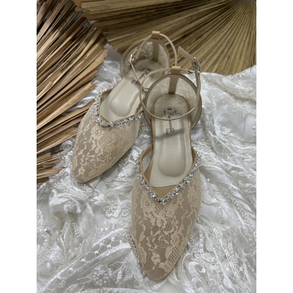 flatshoes wanita wedding azwina cream tali asesoris