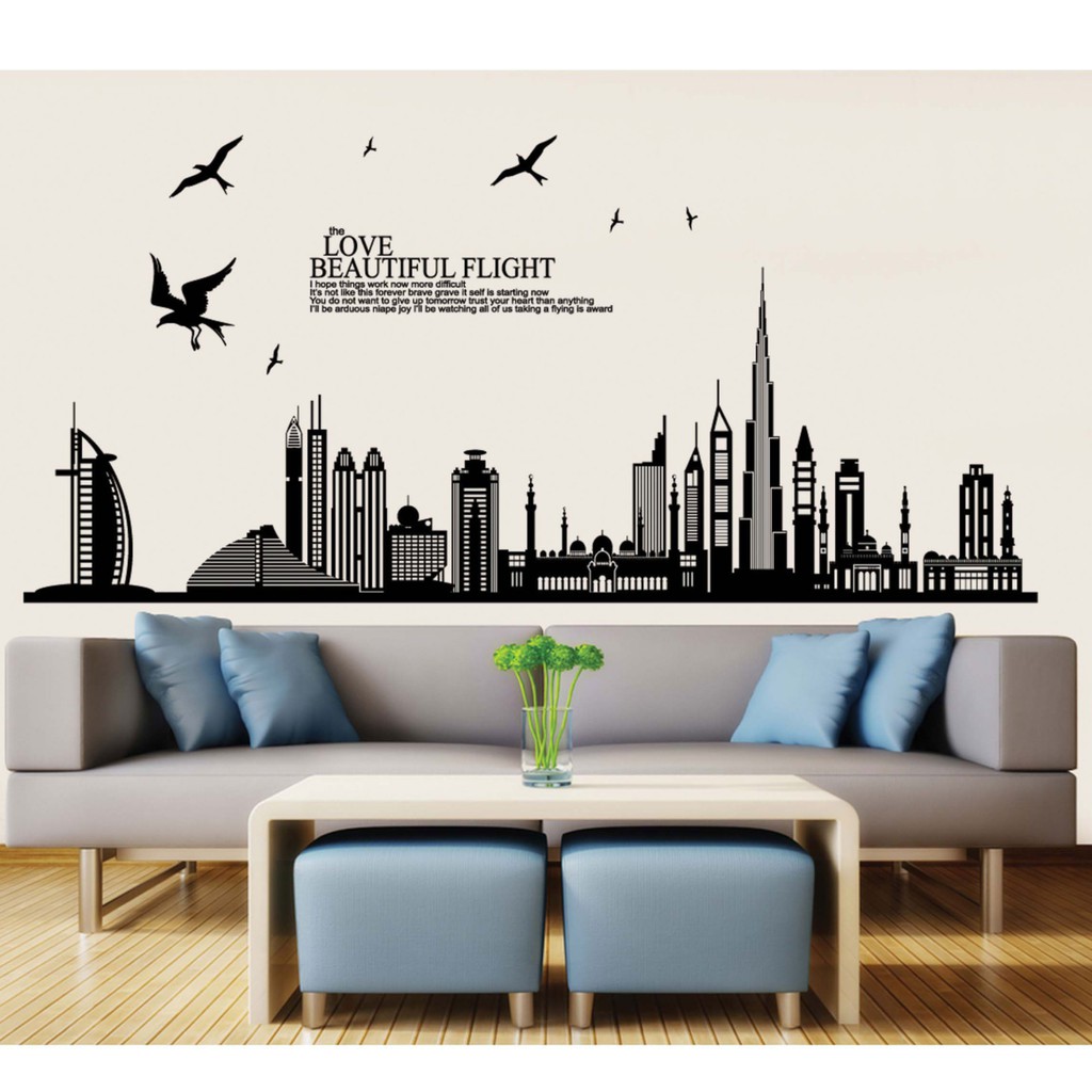 RELIZA WALL STICKER DUBAI SILUET KOTA CITY TOWN HITAM BLACK STIKER DINDING JM7280