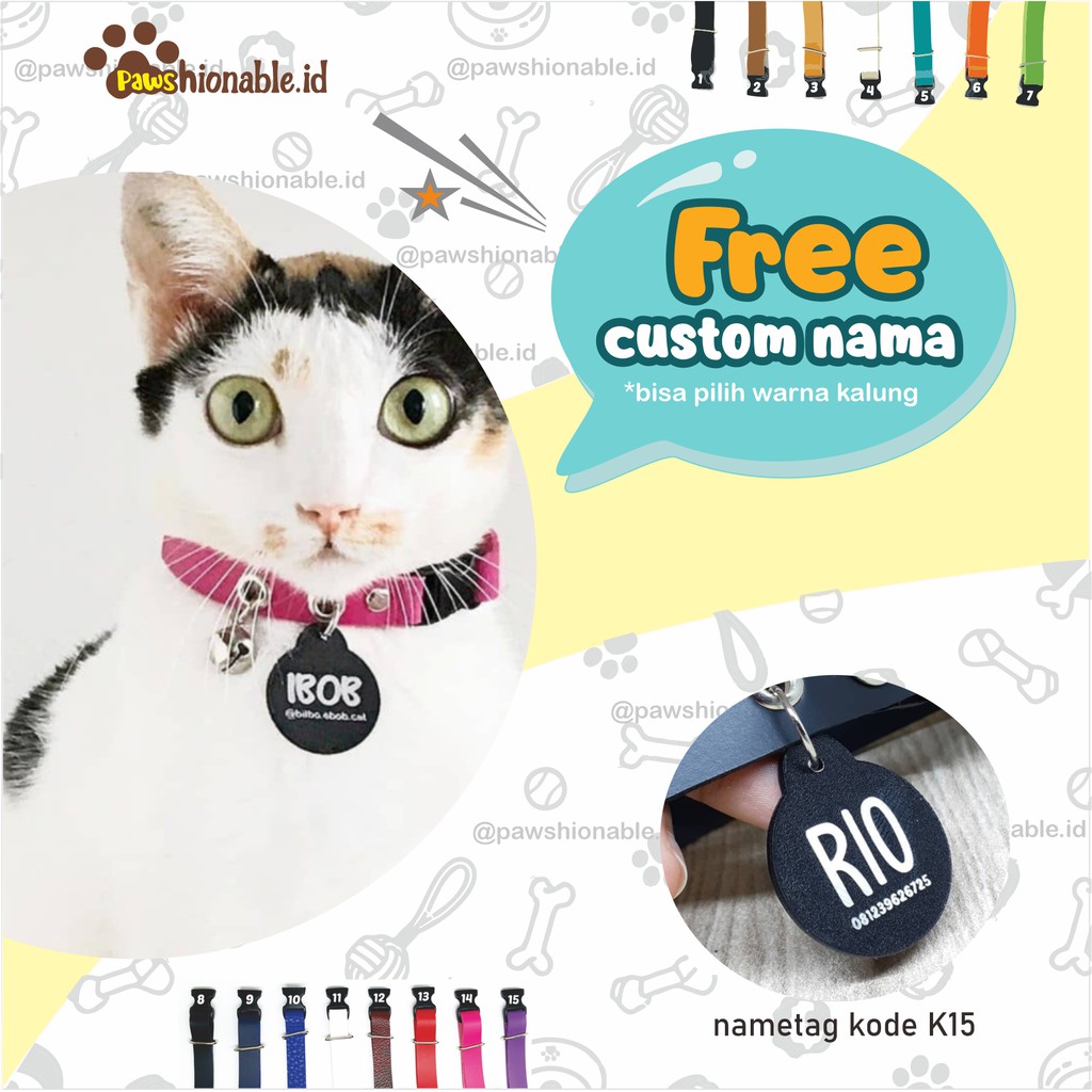 K15 - Kalung Custom Nama Kucing Anjing PU Leather/Kulit Sintetis