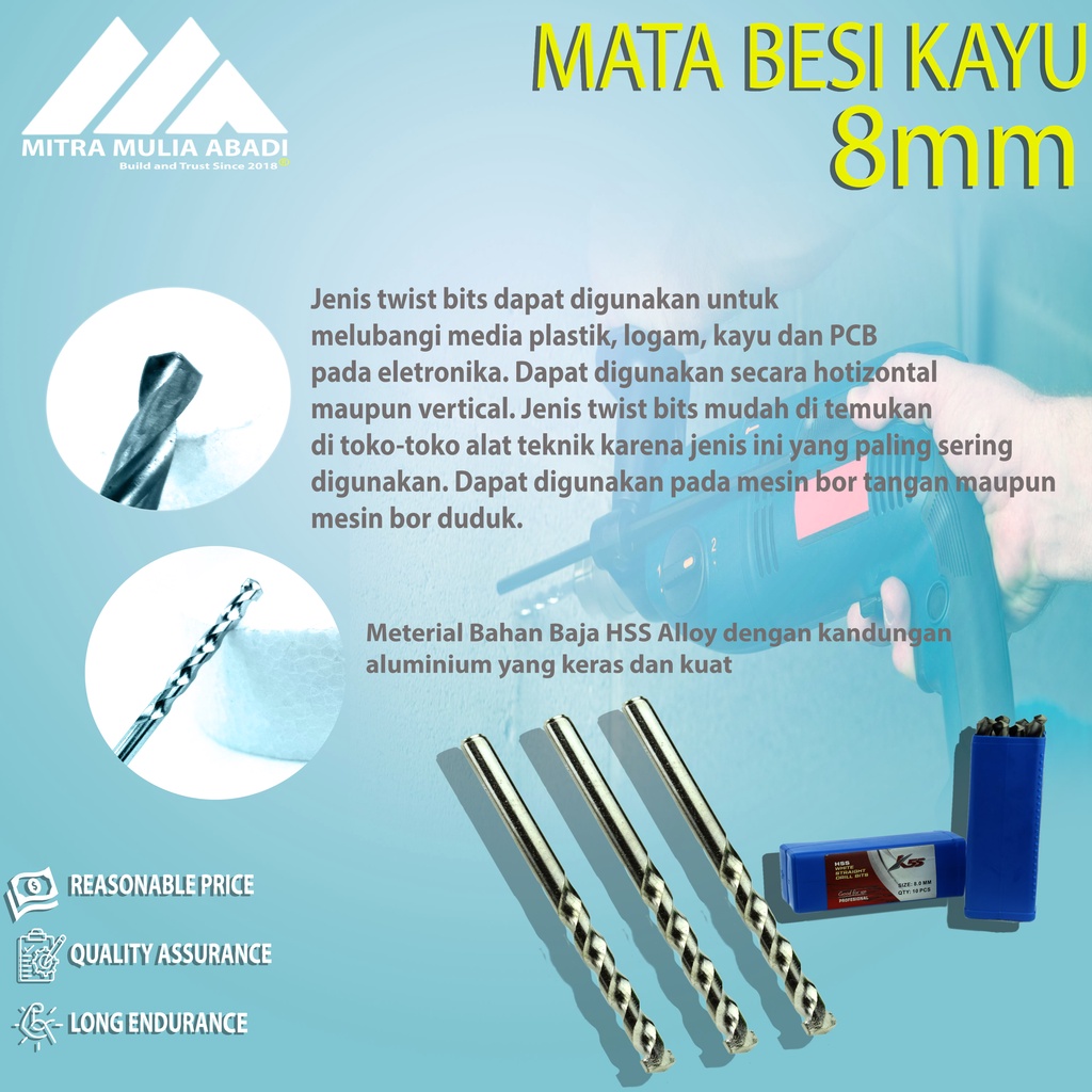 MATA BOR BESI 8mm SILVER TWIST DRILL BITS