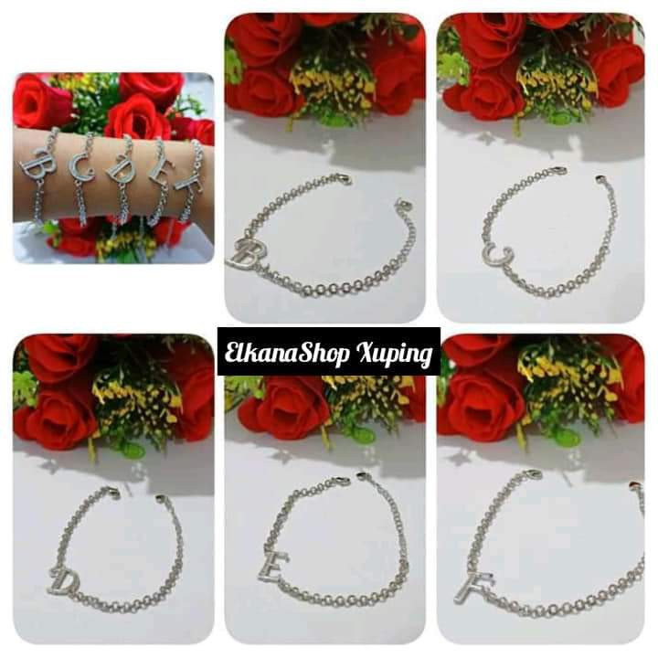 Gelang Dewasa nuri Ininsial Nama A-Z chat pilih huruf.silver .xuping