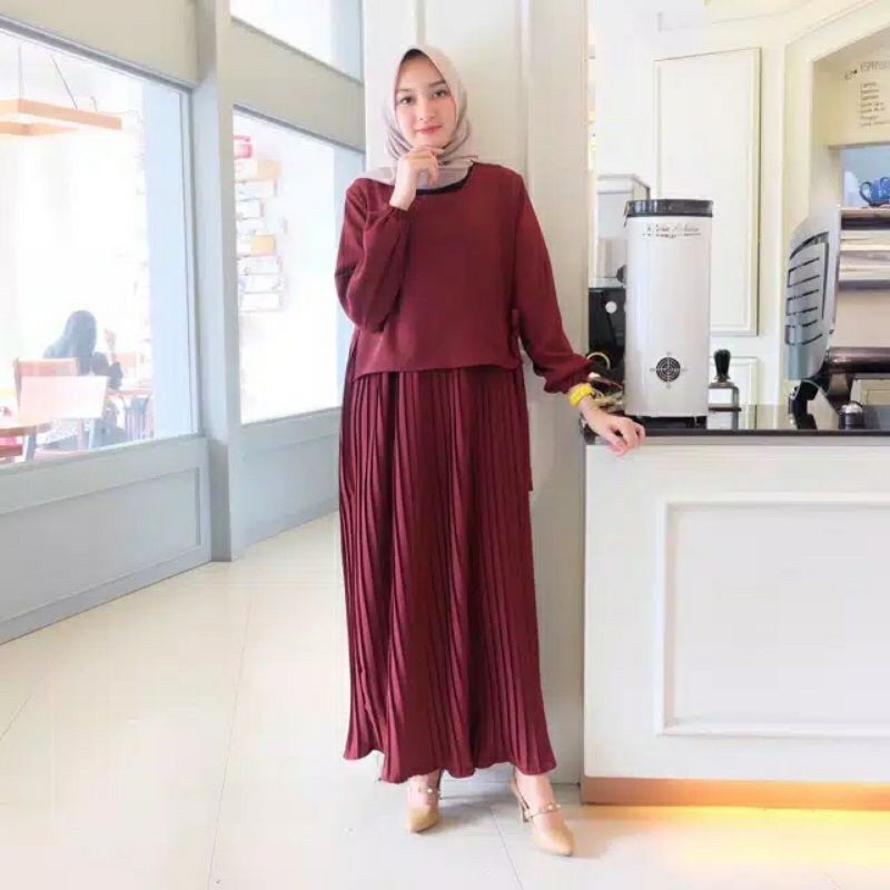 Naura Maxi Dress Pleated/ gamis polos/ fashion muslim/ dress/ dress kondangan/ gamis kondangan/ gami