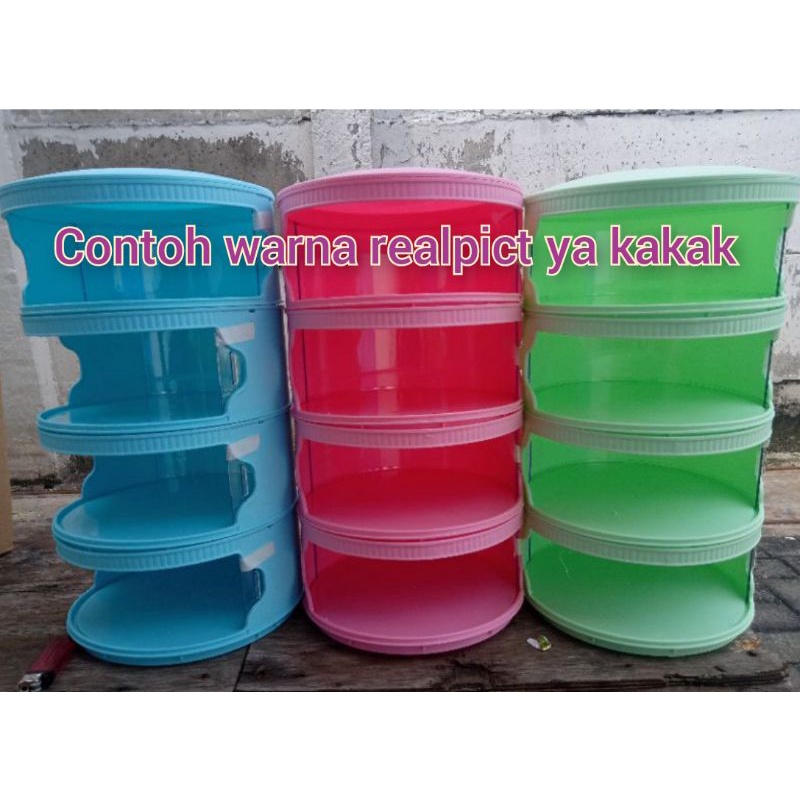 TUDUNG SAJI WARNA HIJAU TOSKA 4 SUSUN SUDAH RAKITAN FREE BUBBLE DAN FRAGILE