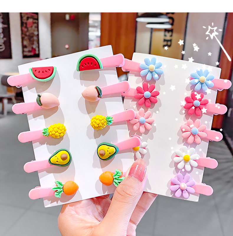 10 Pcs/Set Korean New Candy Color Resin Children Hairpin Cute Bow Fruit Girl Hair Clip Hair Accessories