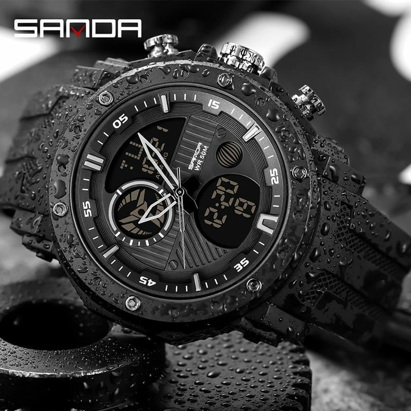 JAM TANGAN SANDA 6012 Jam Tangan Pria Digital Analog Tali Rubber Chronograph Anti Air