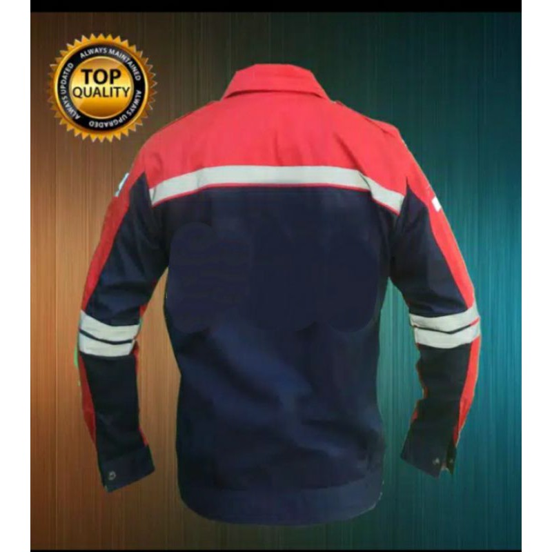 SERAGAM SAFETY SEMI JAKET MERAH DONGKER RESLETING FREE LOGO K3 BENDERA WEARPACK ATASAN