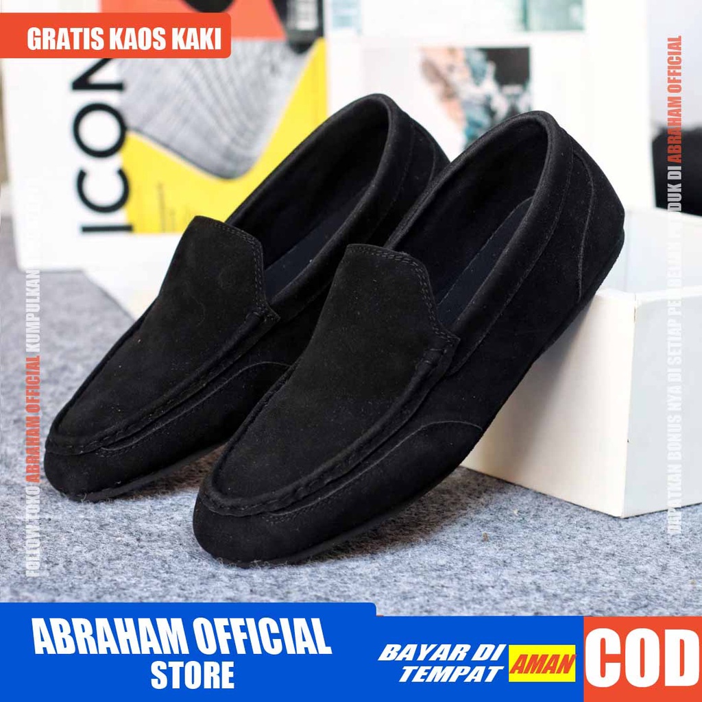 ABRHM MODNEK Sepatu Slip On Pria Sepatu Casual Pria Hitam Santai