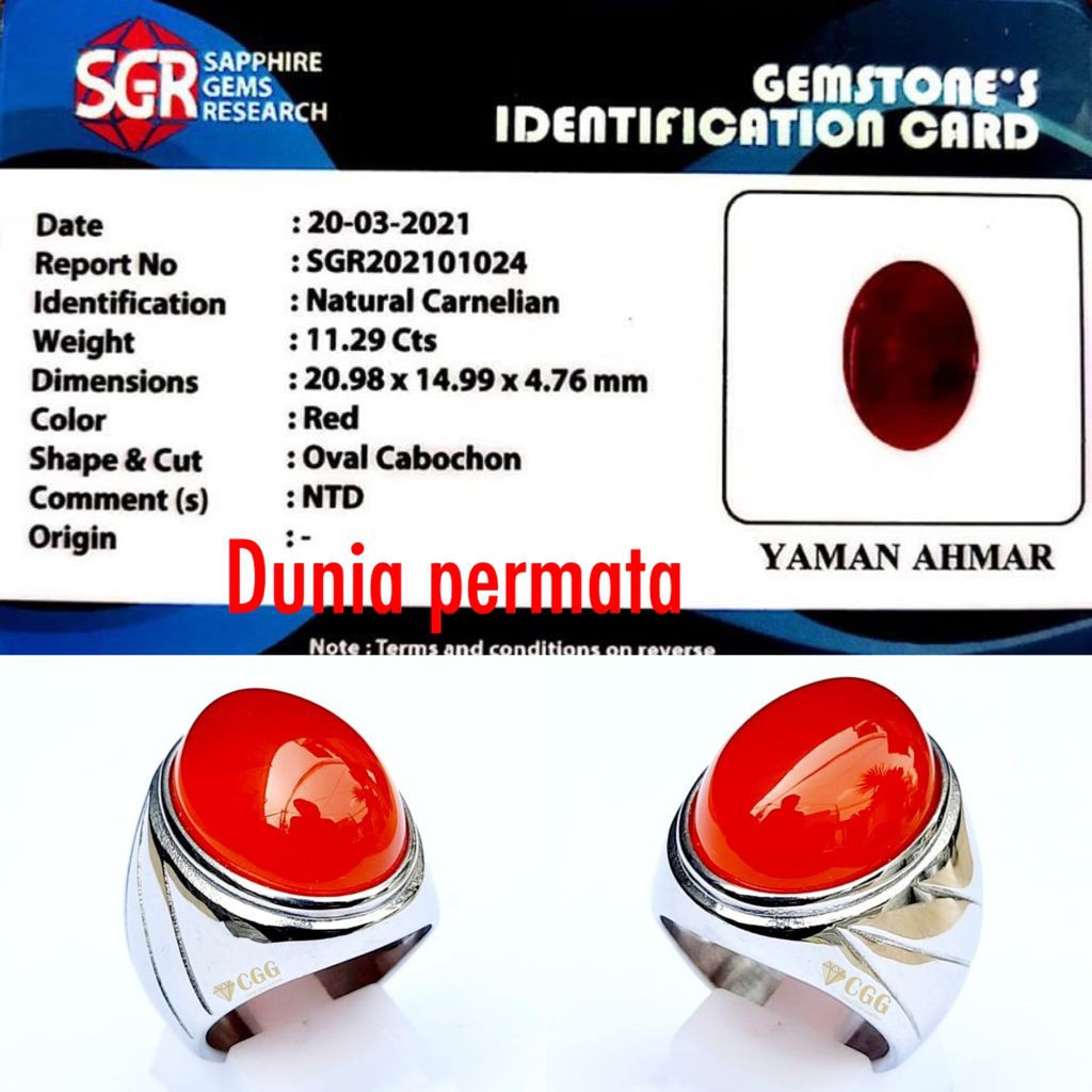 Batu Cincin Pria Red Charnelian//Red Baron Pacitan Super Mewah HQ asli Natural MEMO SGR