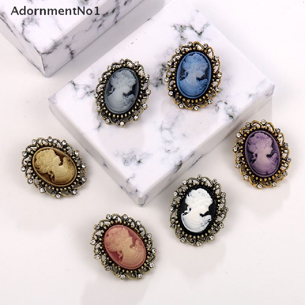 (AdornmentNo1) Bros / Pin Vintage Gothic Bentuk Patung Kepala Cameo Aksen Berlian Imitasi Untuk Wanita