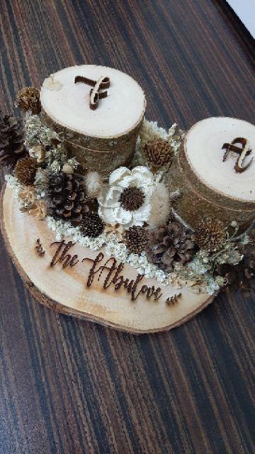 Ringbearer Arkanaya Wooden Log Dried Flowers Rustic Ringbox