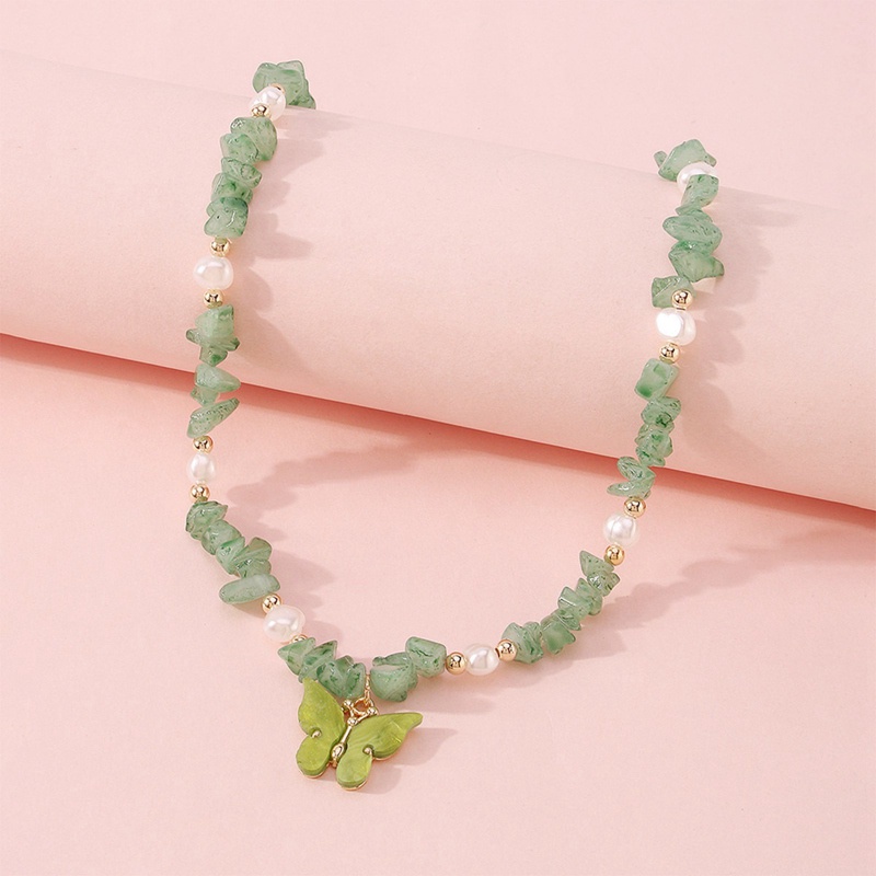 Kalung Pendek Liontin Kupu-Kupu Aksen Mutiara Imitasi Warna-Warni Gaya Bohemian Untuk Wanita