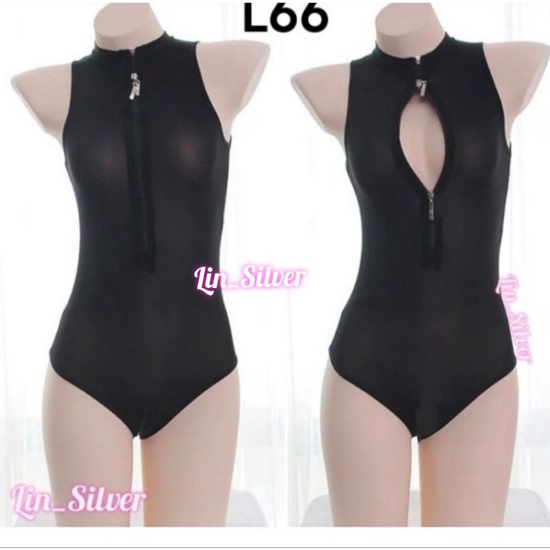 Lingerie Sexy Body Suit Zipper Cosplay Seksi Wanita Hitam