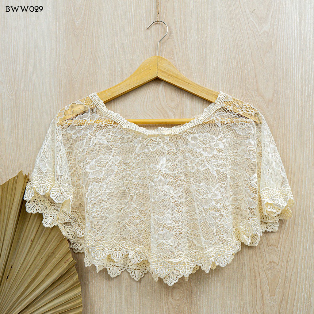 [SIAP KIRIM] ASESORIS PENGANTIN BOLERO BRUKAT CARDIGAN PESTA LACE CREAM BWW029