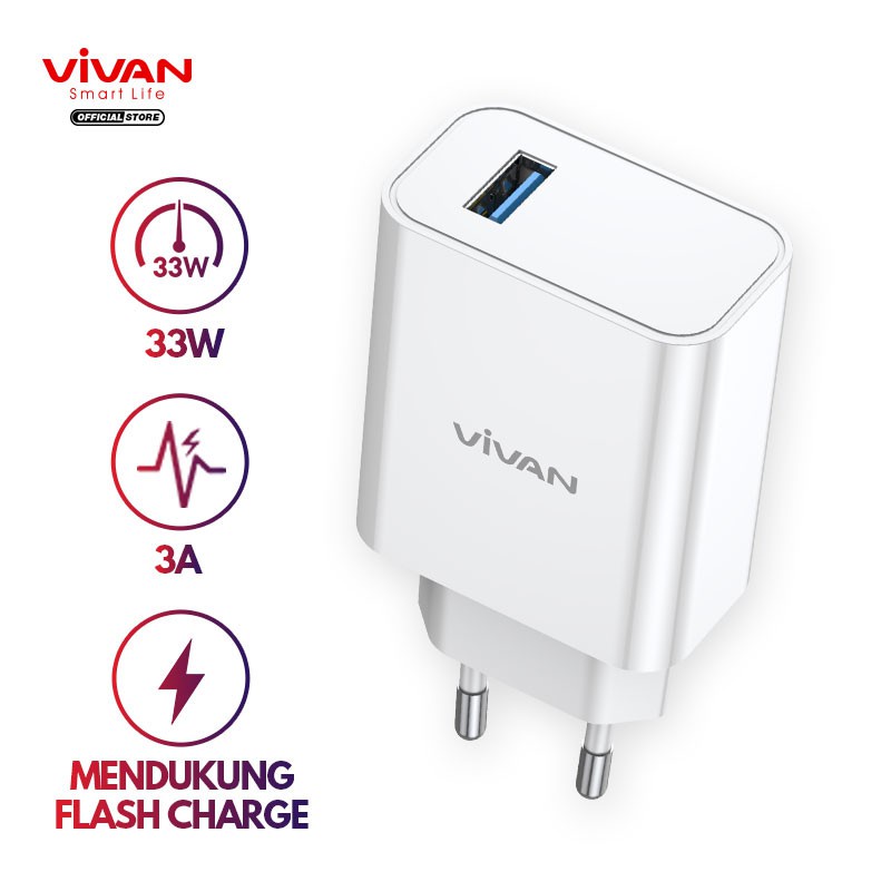 A - VIVAN Adaptor Flash Charger Power 33 Batok Charger 33W 1Output Quick Charging Garansi Original Resmi