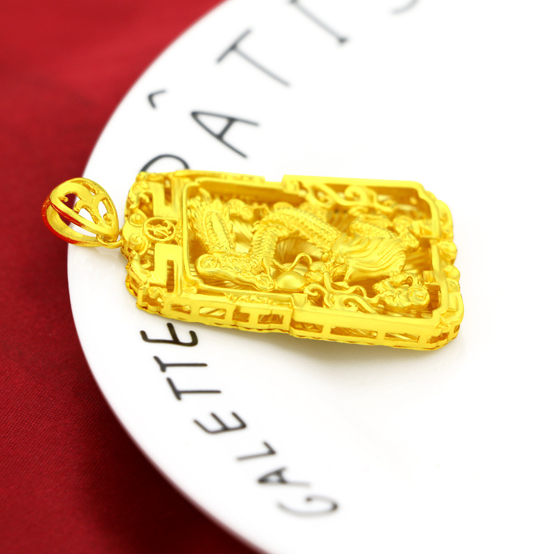 Kalung Rantai Emas Asli Kadar 375 Dengan Liontin Tag Meja Bentuk Naga Untuk Pria