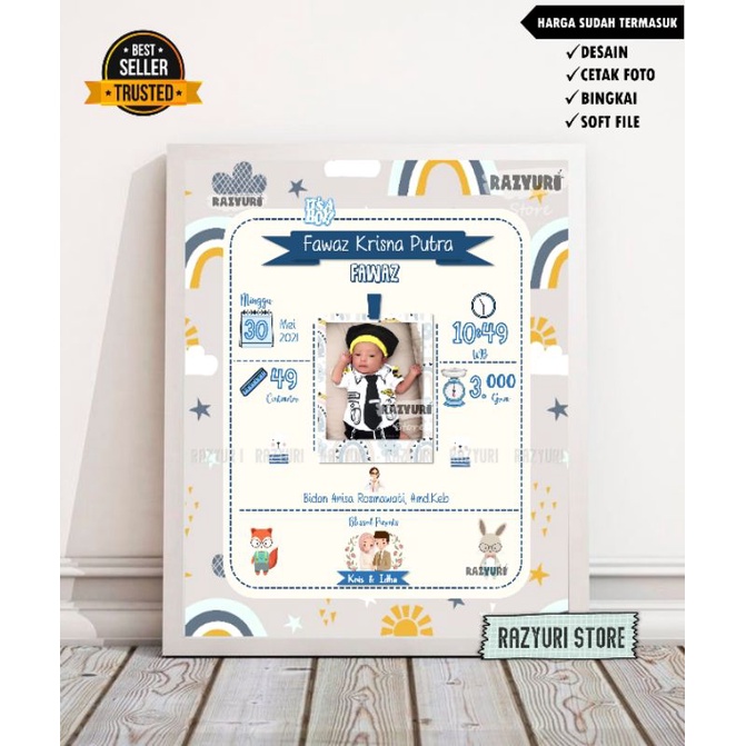 FRAME BIODATA BAYI/KADO KELAHIRAN BAYI UNIK/BINGKAI BIODATA ANAK/HADIAH KELAHIRAN
