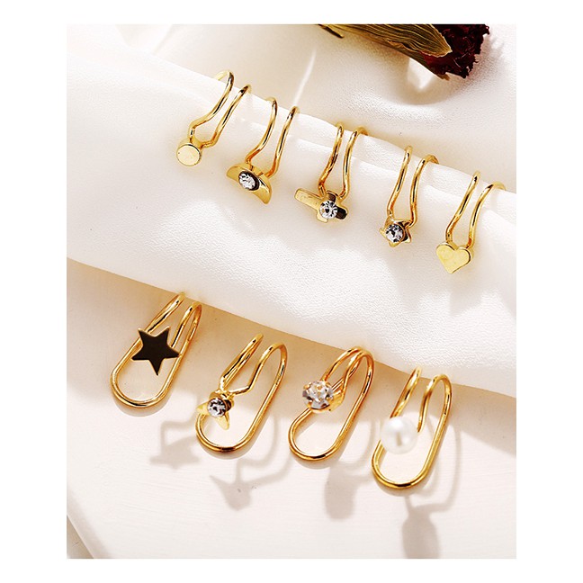 LRC Anting Jepit Set Fashion Golden U-shaped Alloy Diamond Love K18733