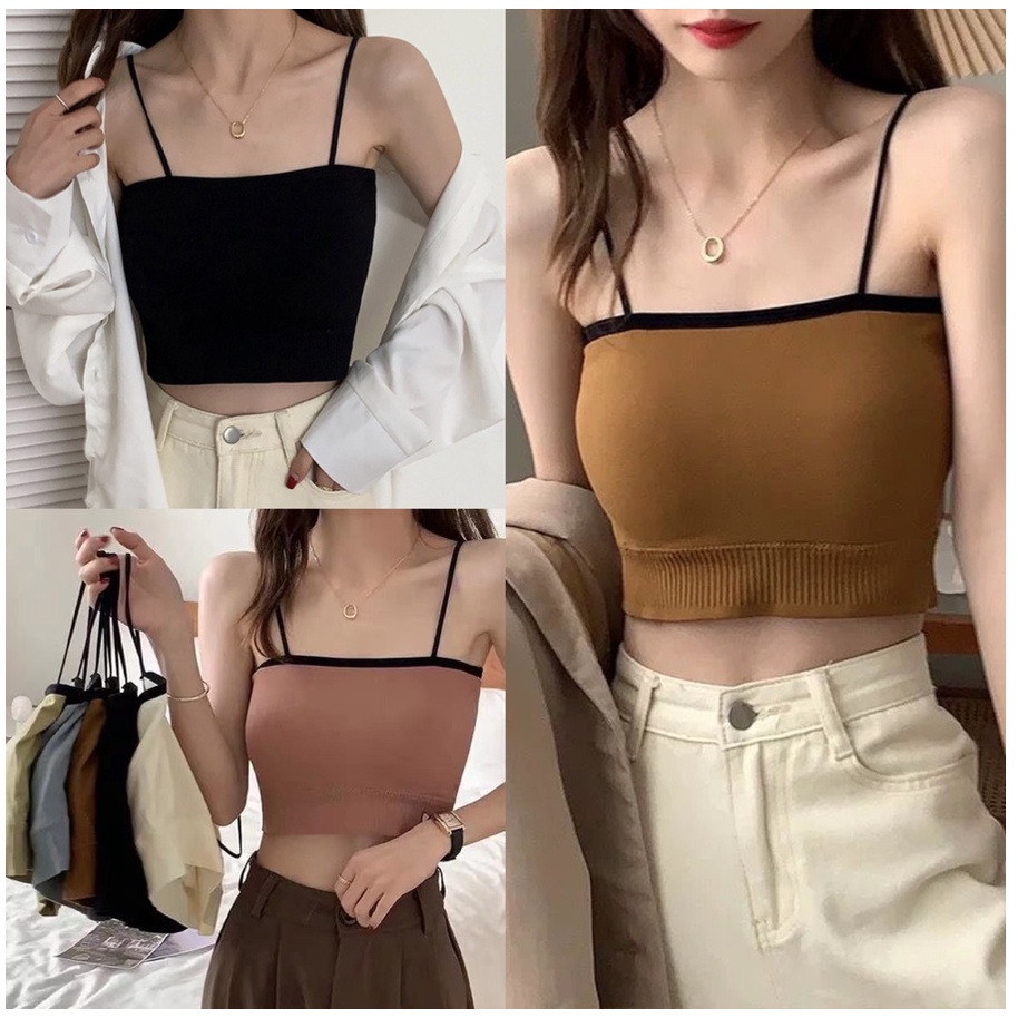 Tank Top Wanita Crop Top Pakaian Dalam Sexy Tali Kecil Ada Sponge Busa