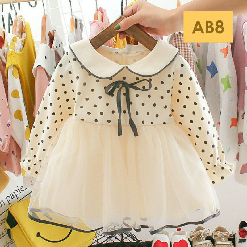 Dress Gaun Anak Bayi Perempuan Import Motif Elegan Cantik Lucu Usia 6 bulan - 3 tahun-AB8
