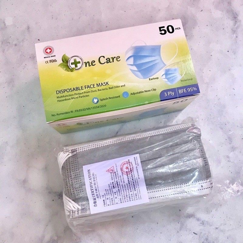 ONE CARE Masker 3ply Earloop Disposable Mask / Masker Penutup Hidung 3 Ply