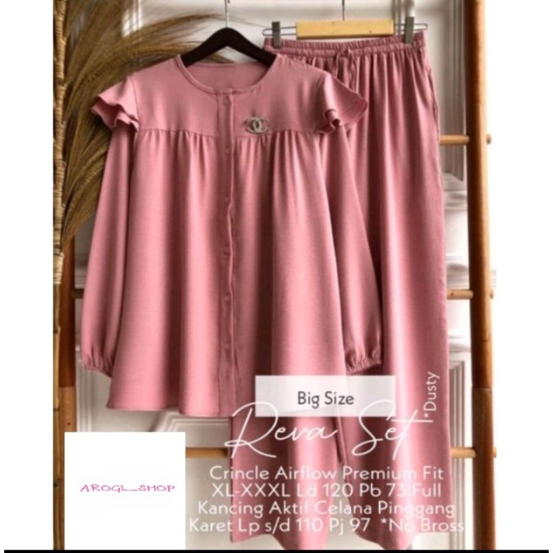 stelan celana reva set/reva one set crinkle premium/stelan renda bahu/stelan crinkle terbaru