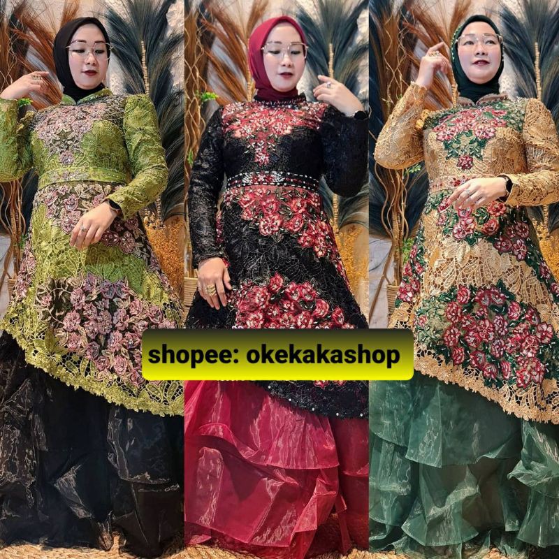 (Kuning) Gamis Brokat Baju Muslim Pesta Mewah BIBIQ 36177-1 BIBIQ FASHION Bahan Brukat Terbaru