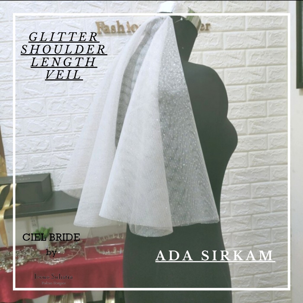 shoulder length wedding veil kerudung pengantin glitter