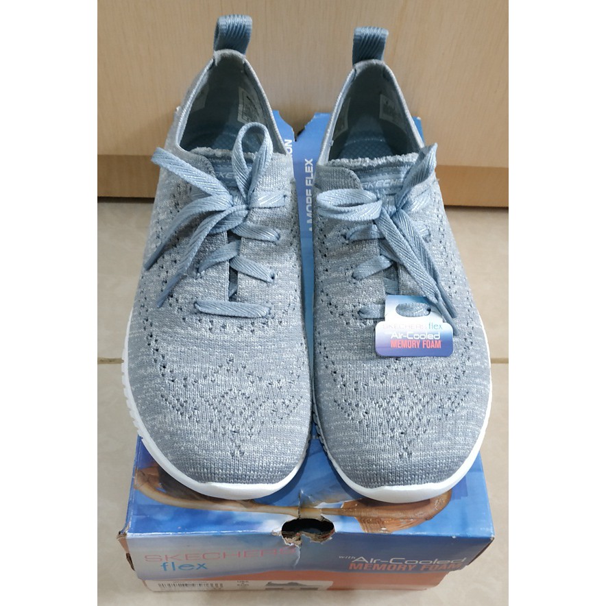 Sepatu Sneakers Cewek Skechers Original Flex Wave-Lite Blue Size 6