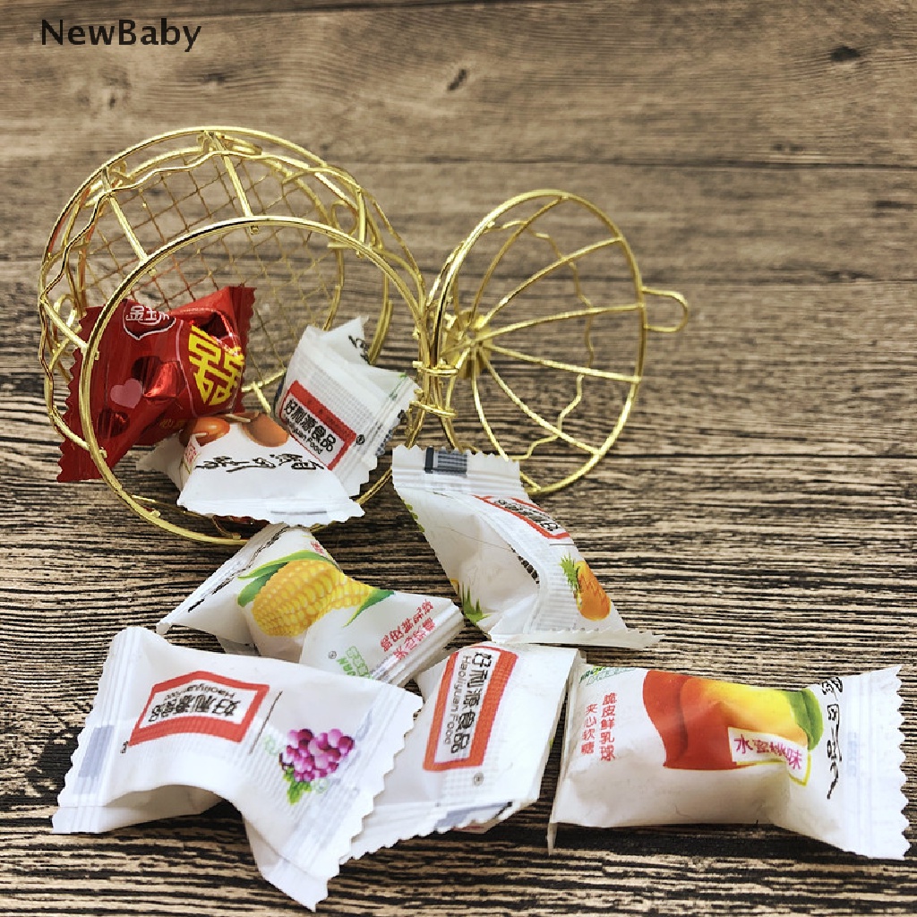 New Kotak Permen Bentuk Sangkar Burung Mini Bahan metal Warna Emas Gaya vintage retro Untuk baby shower