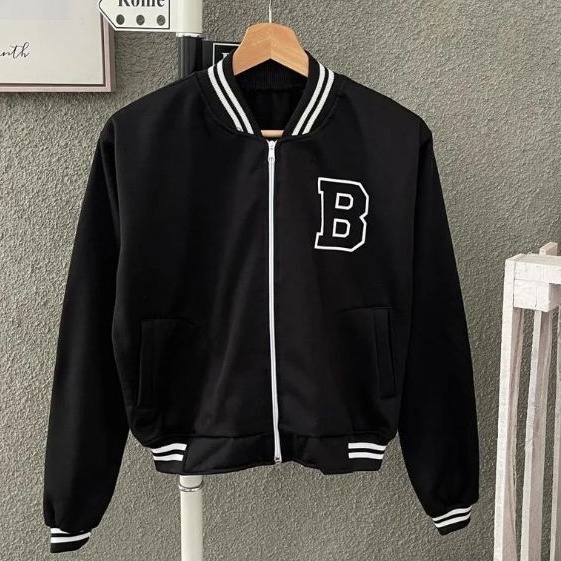 B Ziper Baseball Crop | Jaket Varsity | Jaket Crop Style Korean | Fashion Terbaru