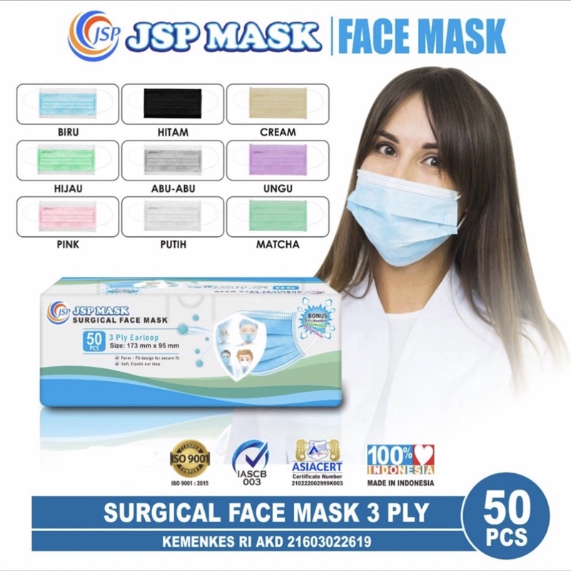 JSP Surgical Mask Earloop | Masker JSP 3Ply 50's