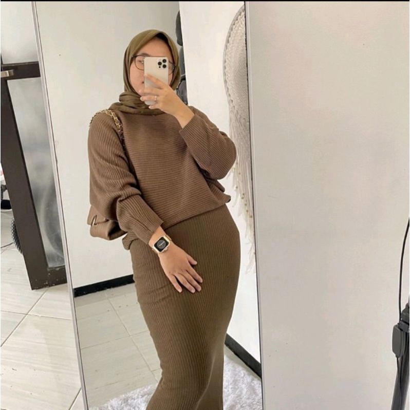 SETELAN RAJUT JUMBO WANITA / ON SET RAJUT | RAJUT BATWING | ROK SPAN RAJUT | 2in1 | Ootd Wanita Set