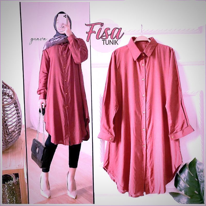 FISA TUNIK / ATASAN LONG TUNIK MUSLIM PANJANG Wanita Polos Terbaru Full Kancing Busui Moscrepe Premium / Baju atasan wanita panjang muslim Long tunik polos trendy adem nyaman di pakai