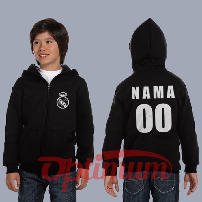 JAKET BOLA ANAK REAL MADRID CUSTOM NAMA SWEATER
