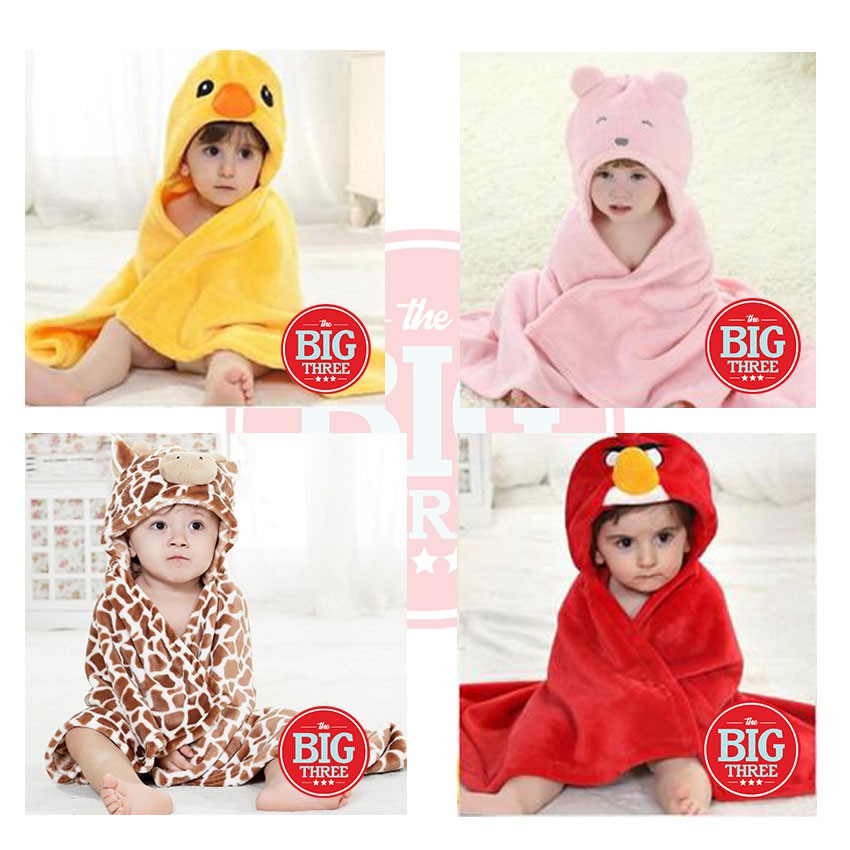 Selimut Bayi Topi Quincy Vallery Karakter - Baby Blanket Hoody - Leo Hamster Pikachu Bear Bona Blue Bear Cute Bear Doni  Green Owl Pink Wisel Owl Hamster TBT