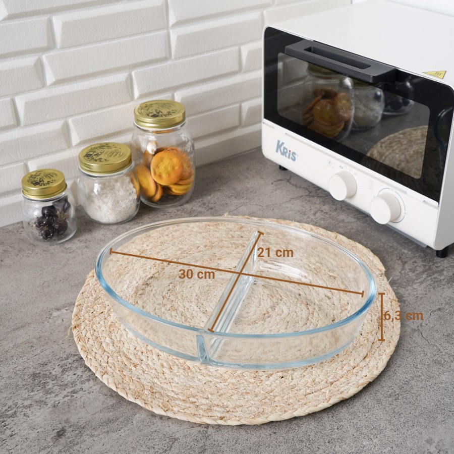 Mangkok Kaca Oven - Loyang Kaca Microwave - Wadah Kaca Makan - Piring Kukusan - Piring Oven