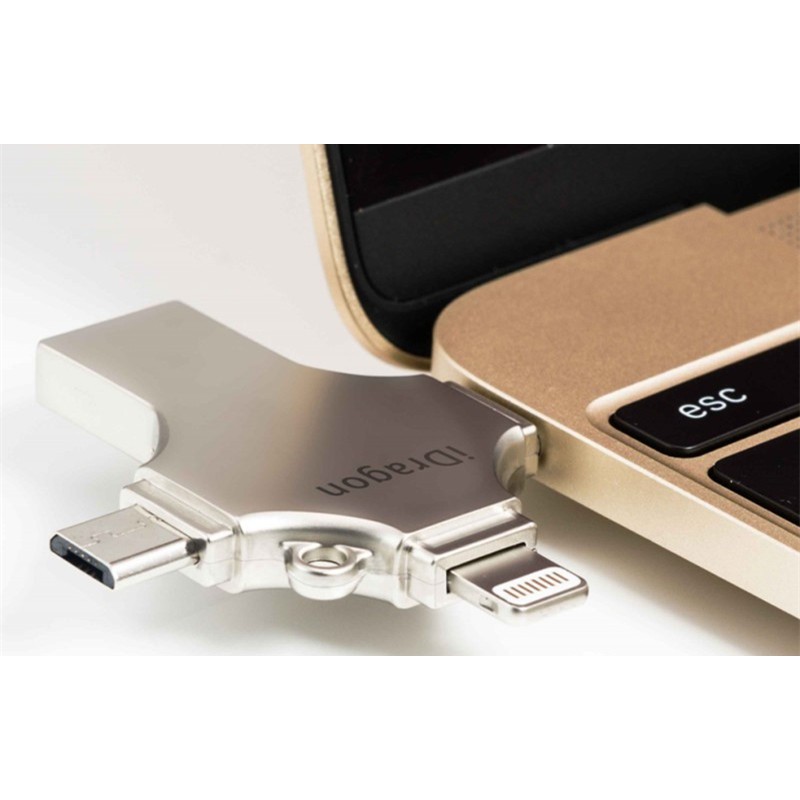 iDragon U010 - 4 in 1 Metal Flash Drive 16GB for Computer and Smartphone