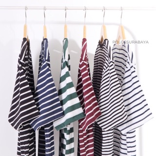  Kaos  polos  stripe garis cotton combed premium  