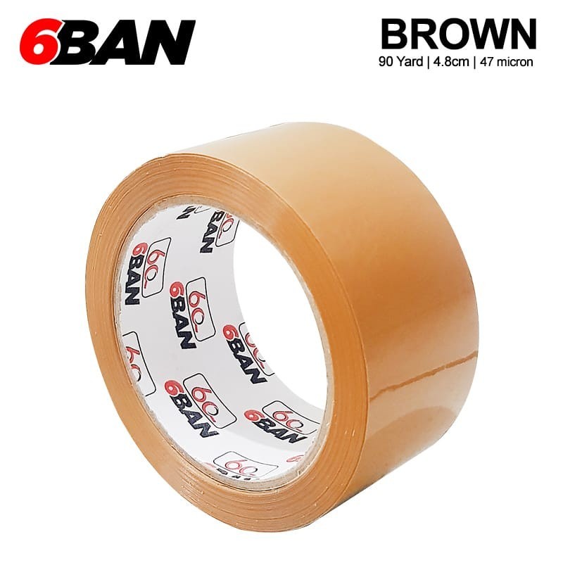 Lakban 6Ban OPP 2inch 90 Yard Coklat Bening