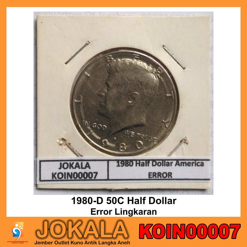 Koin tahun 1980-D USA 50 cent Amerika uang half dollar Kennedy Kuno Langka ERROR