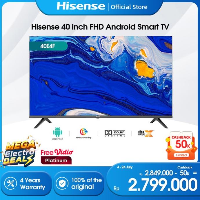Hisense 40 inch Smart TV Natural Colour Enhancer Clean View 40E4F Termurah