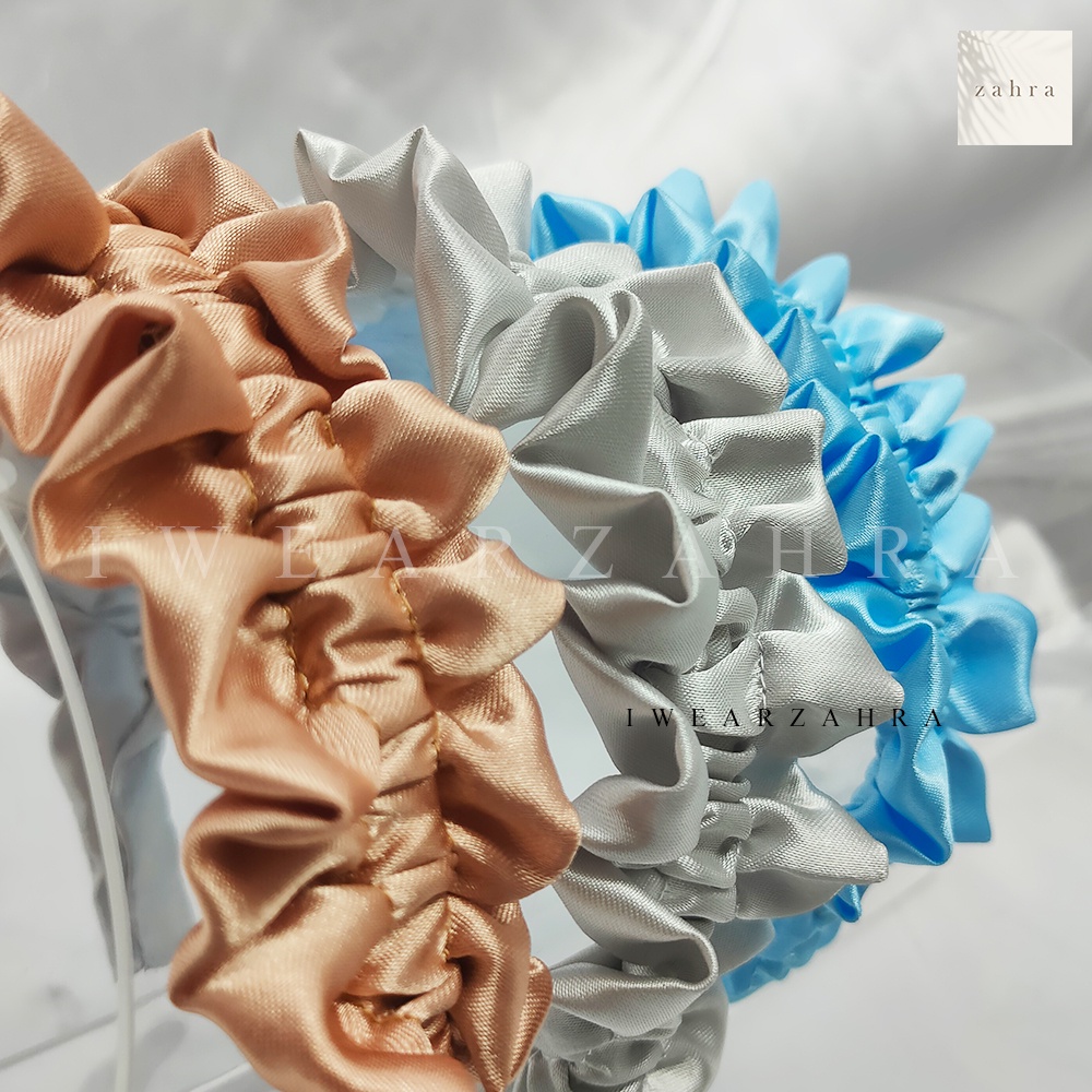 BANDO RUFFLE [ SATIN ] - Bando Kerut Korea Viral Aksesoris Rambut Bahan Satin Awan Bandana Hair Accessories Bayi Anak Mutiara Natal Perempuan Wanita