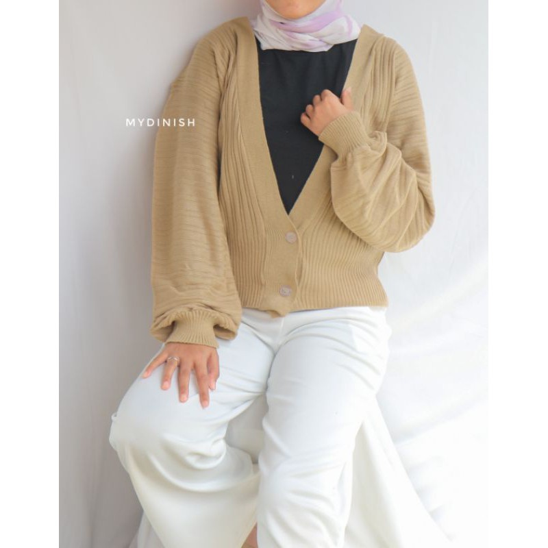 Syella puffy cardy - Kardigan Wanita Rajut Korean Style