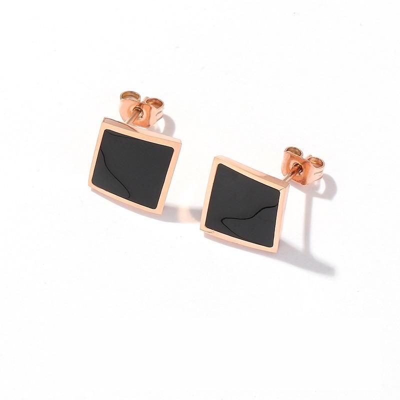 Anting Tusuk Kotak Square Hitam Titanium Antikarat Premium