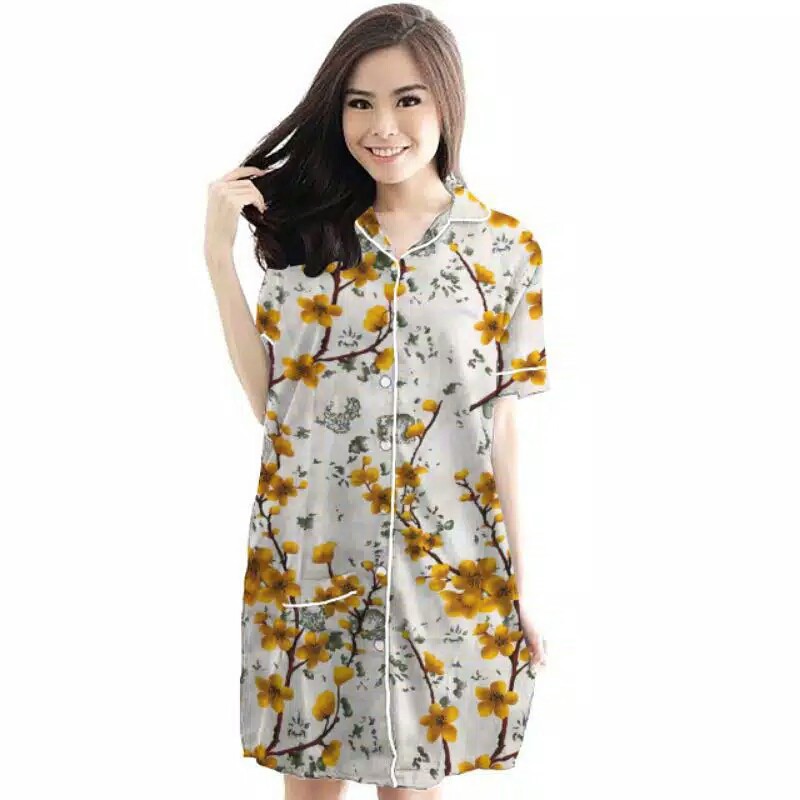 Daster Seksi Wanita Motif Terbaru Sakura yelow Baju Tidur Seksi Daster Seksi