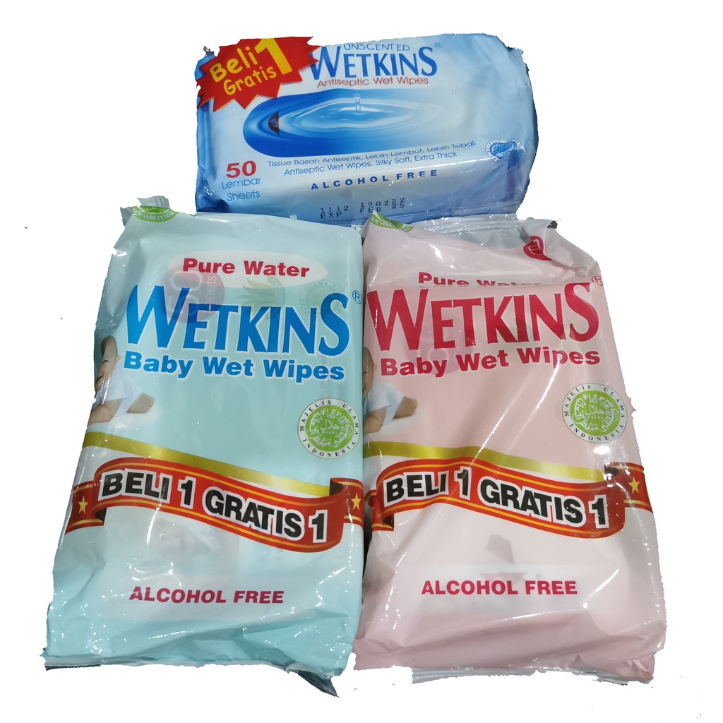 Wetkins Daily Wipes / Tisu Basah 50's Beli 1 Gratis 1 (isi 2 x 50 lembar)