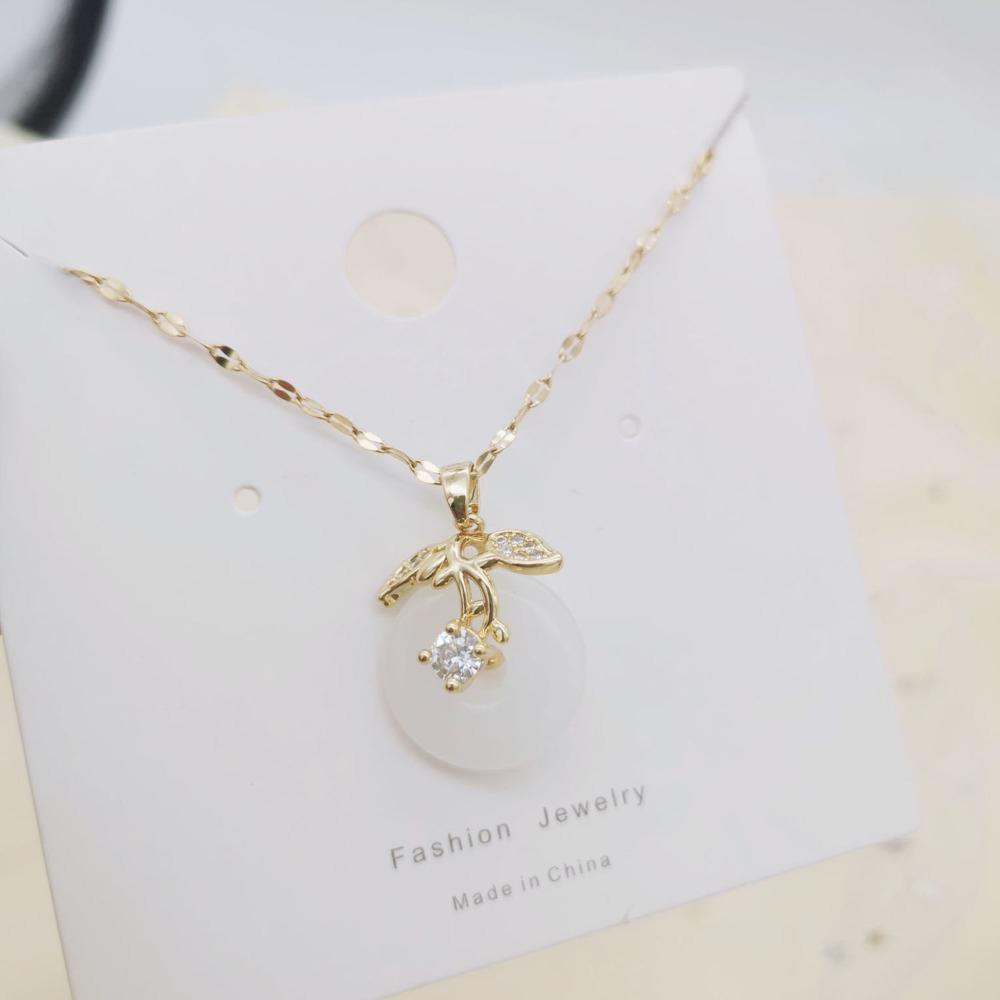 Augustina Safety Gesper Kalung Indah Retro Sederhana Imitasi Giok Kerah Rantai Perempuan Berlian Choker Gadis Wanita Rantai Klavikula