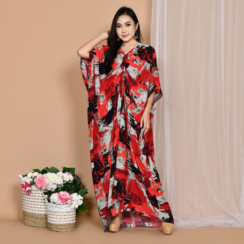 KAFTAN SULTAN JUMBO MOTIF ABSTARK TERBARU BY KAFTANSAKURA WARNA MERAH ELEGANT